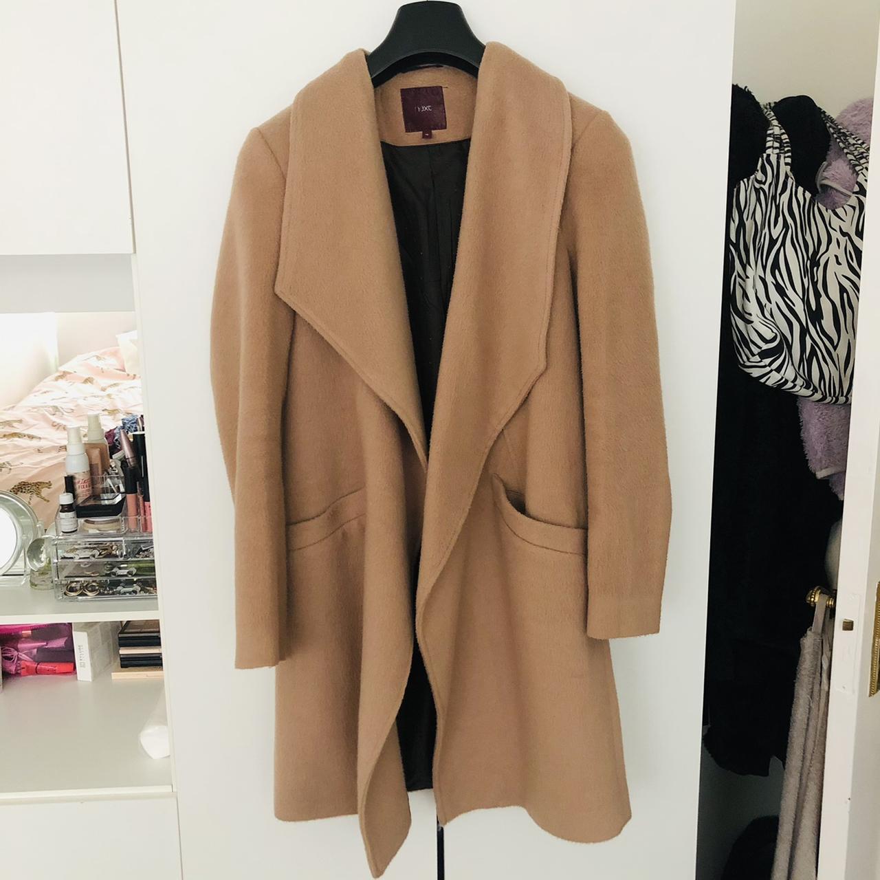 tan drape coat