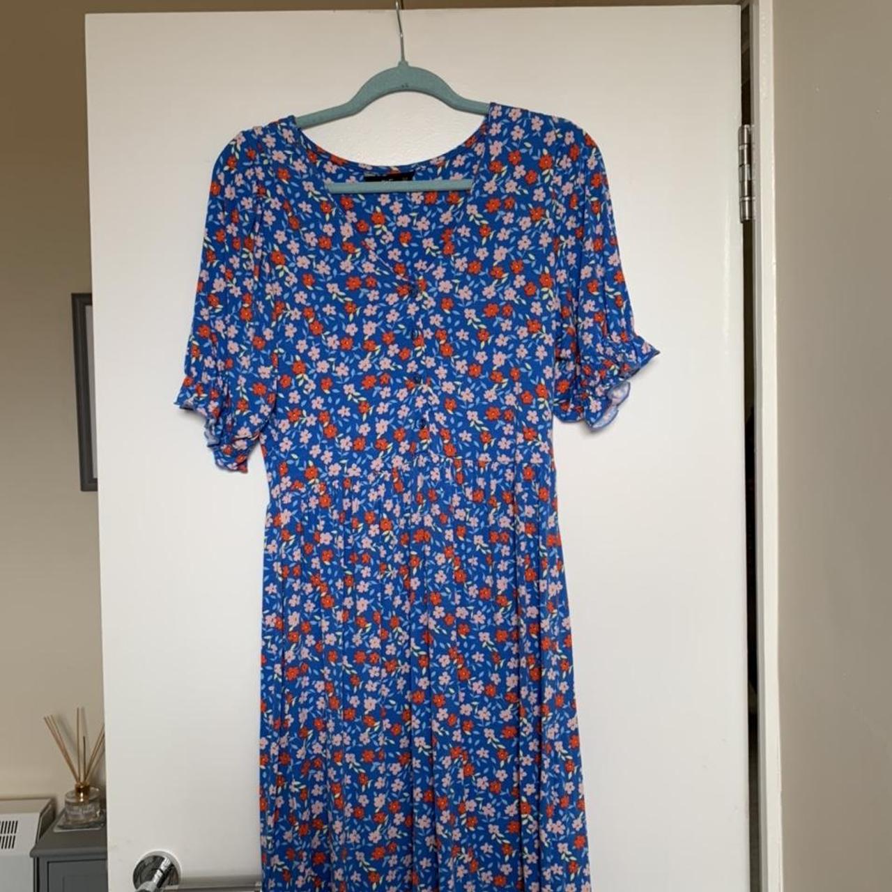 Blue, red and pink floral dress, Size 10, F&F... - Depop