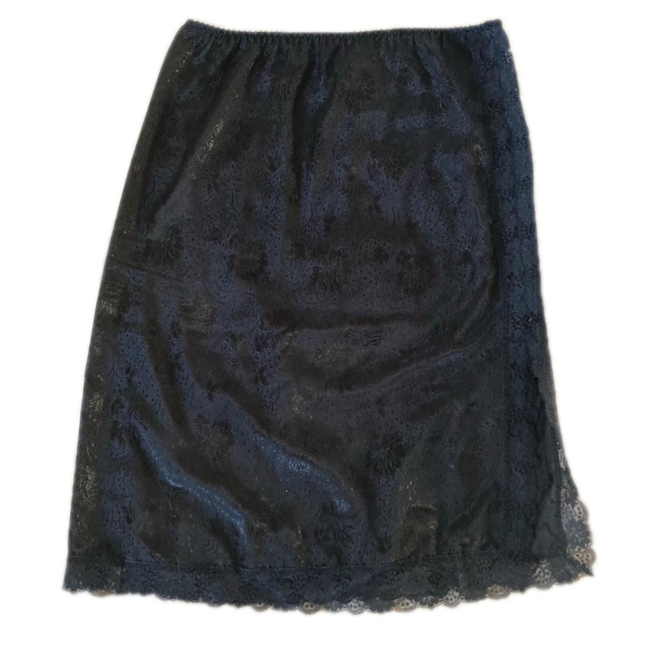 Beautiful vintage silky black slip with lace trim.... - Depop