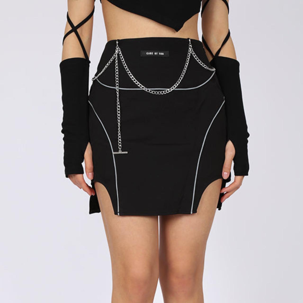 Dolls Kill Women's Black and Silver Skirt Depop