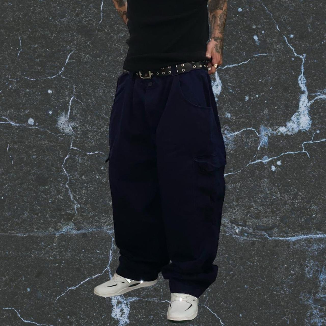 Interstate navy/purple baggy cargo pants, size... Depop