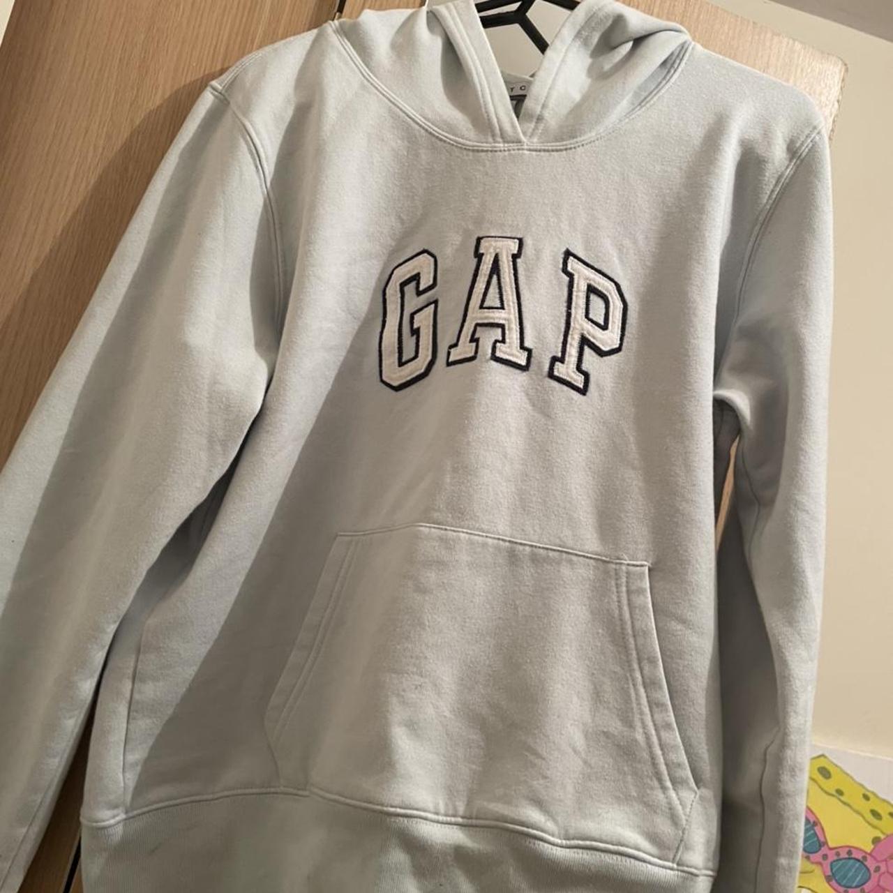 Baby blue gap embroidered hoodie. Size women’s M... - Depop