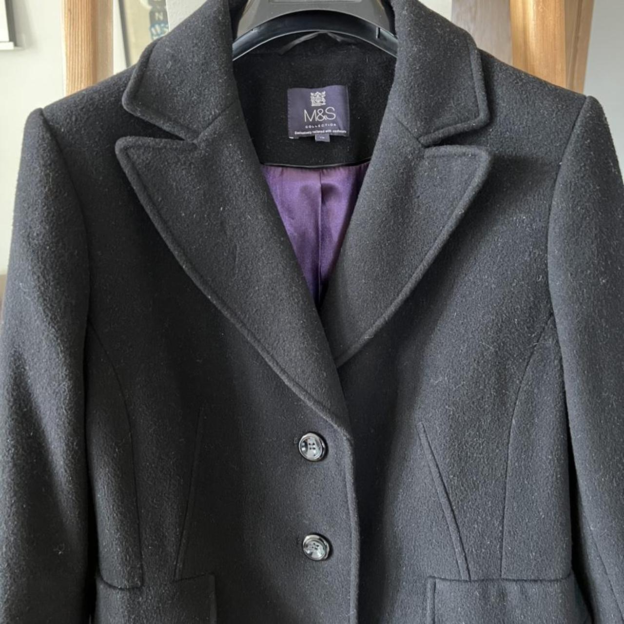 Marks and Spencer cashmere-blend black wool coat.... - Depop