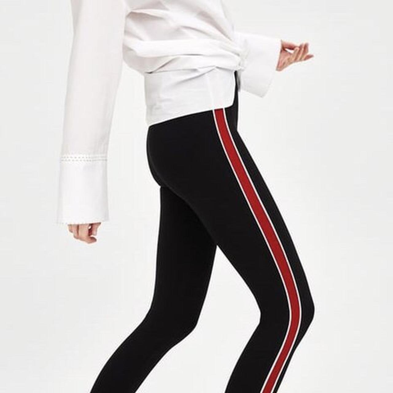 Zara black leggings with red & white stripe only