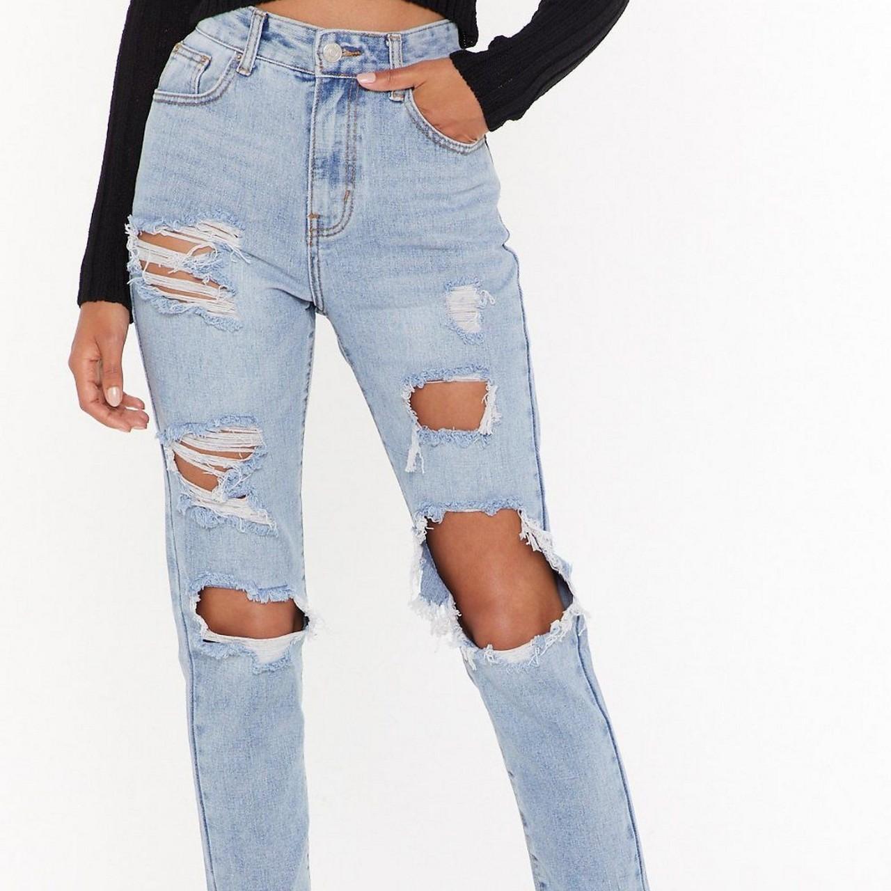 Nasty gal ripped straight leg jeans. Size... - Depop