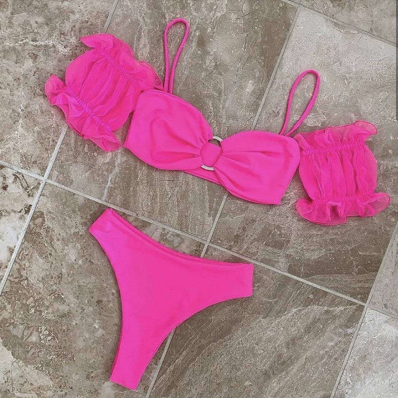 Poolkini neon pink bikini💓hasn’t been worn as it... - Depop