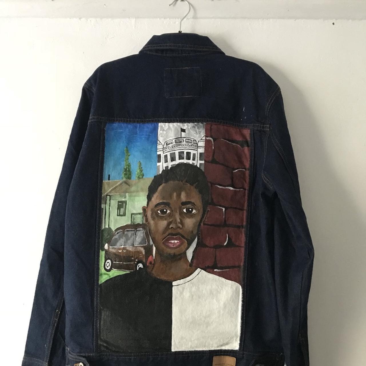 Custom hand painted kendrick lamar denim jacket... - Depop