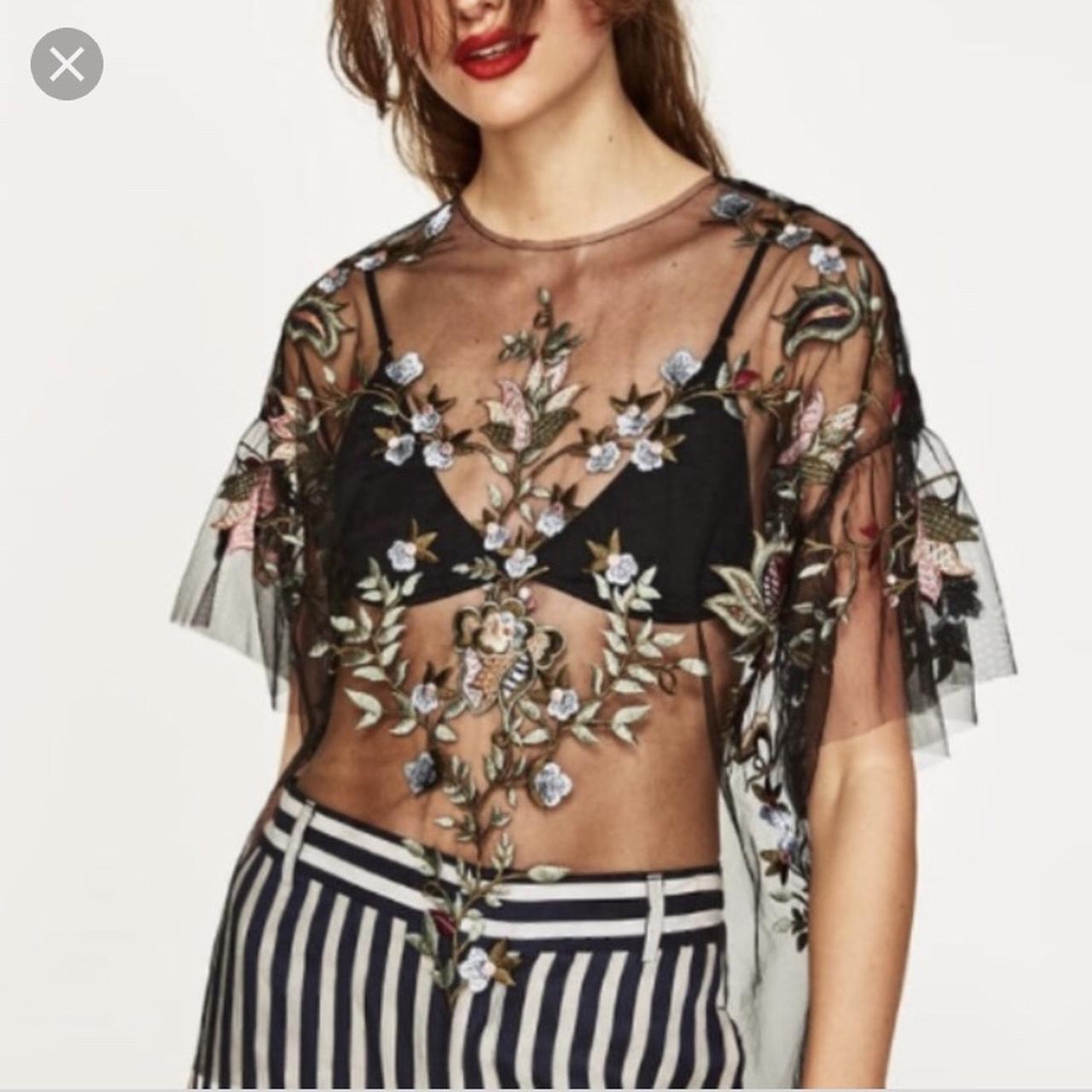 zara floral sheer top