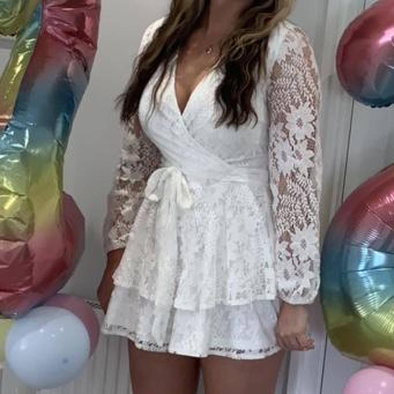 White lace flowy playsuit, worn once, really... - Depop