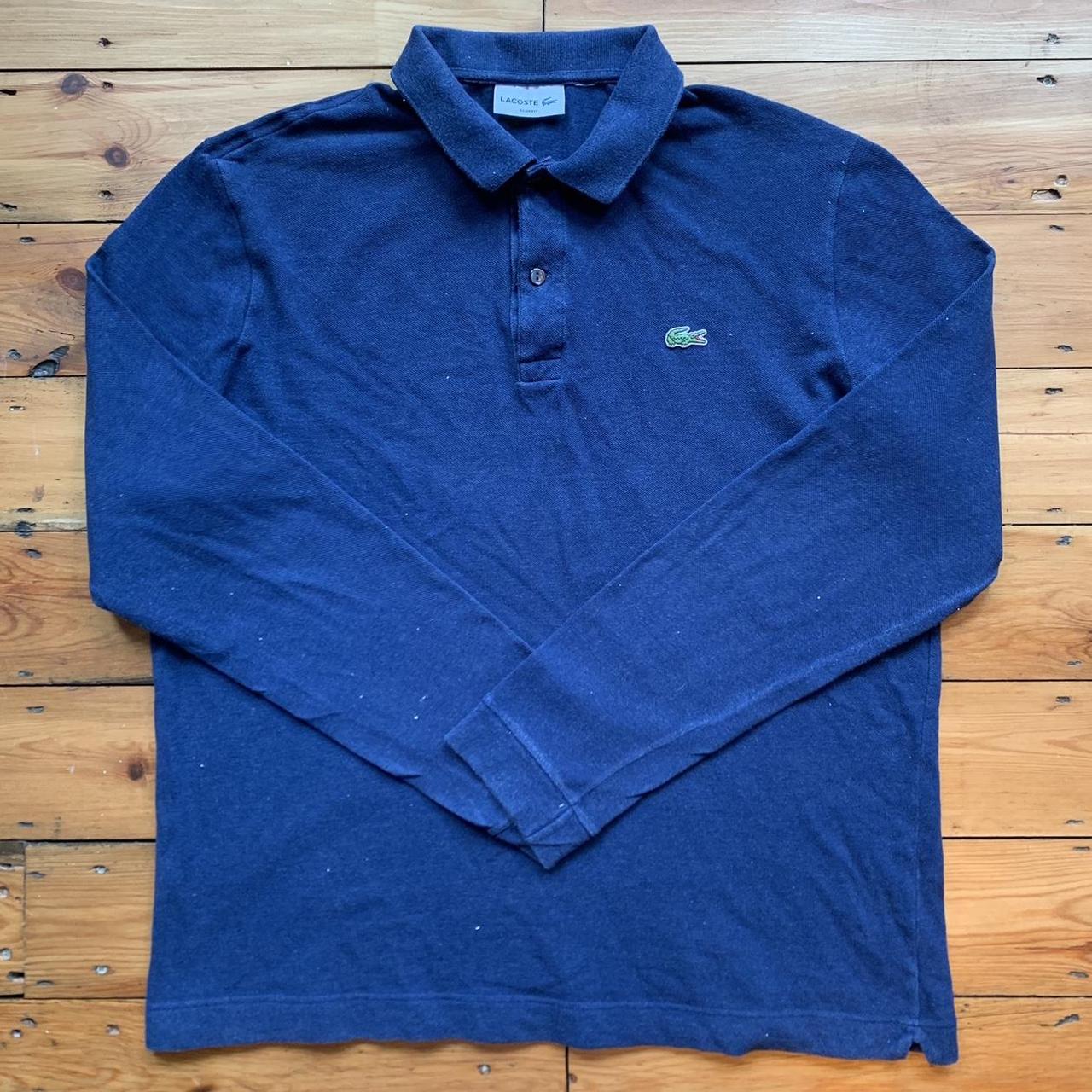 Men’s Lacoste longsleeved navy polo shirt Size... - Depop