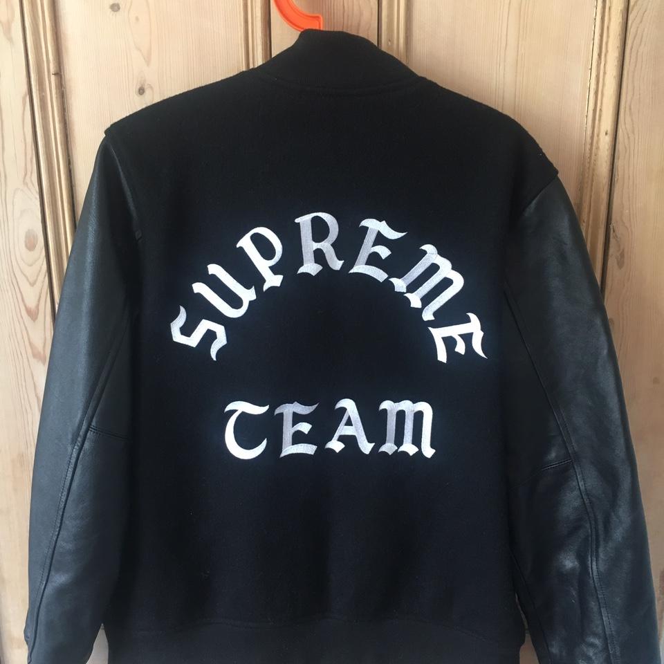 Supreme 2001 S-Wing Logo Leather Varsity Jacket - Depop