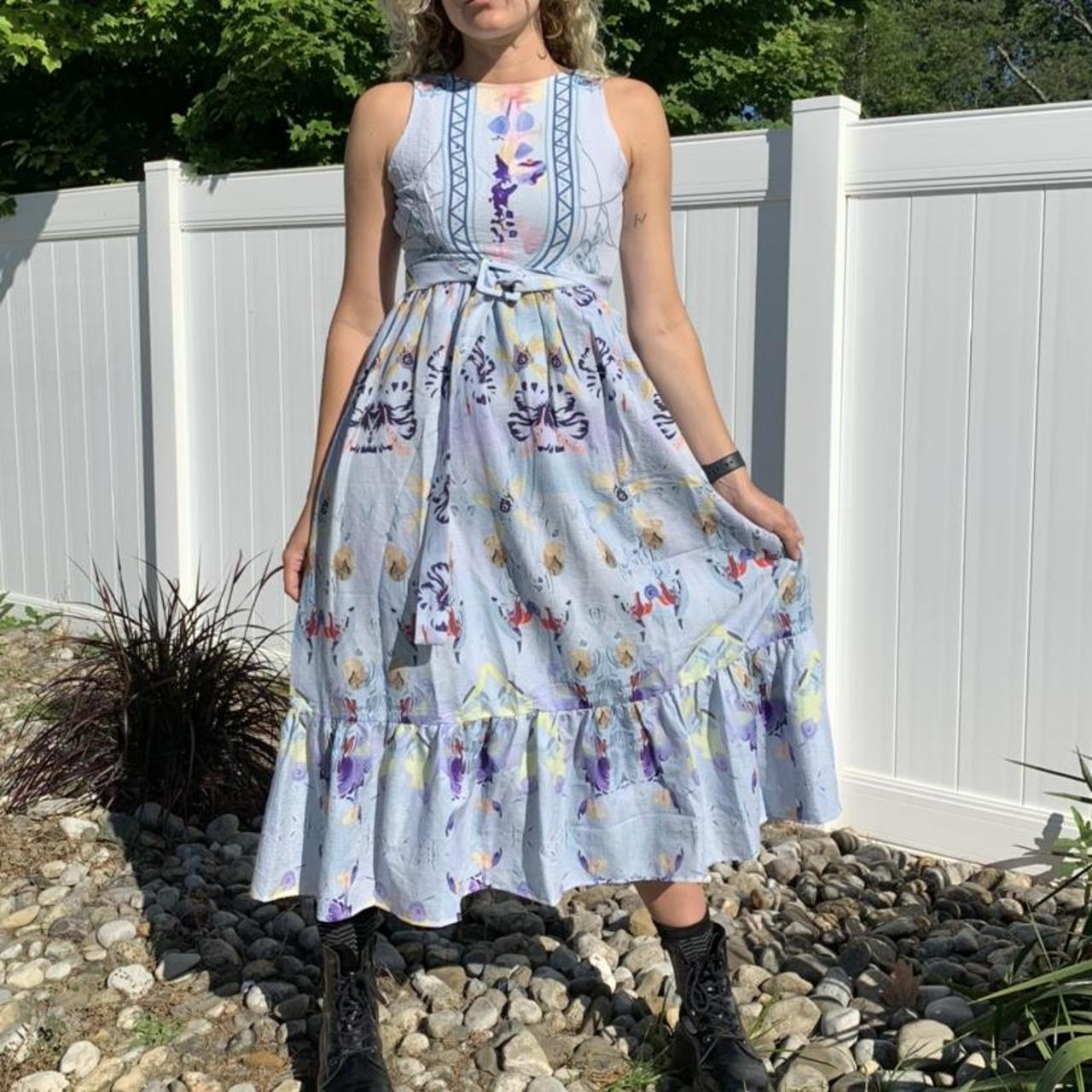 Boho midi dress Blue with abstract floral design... - Depop