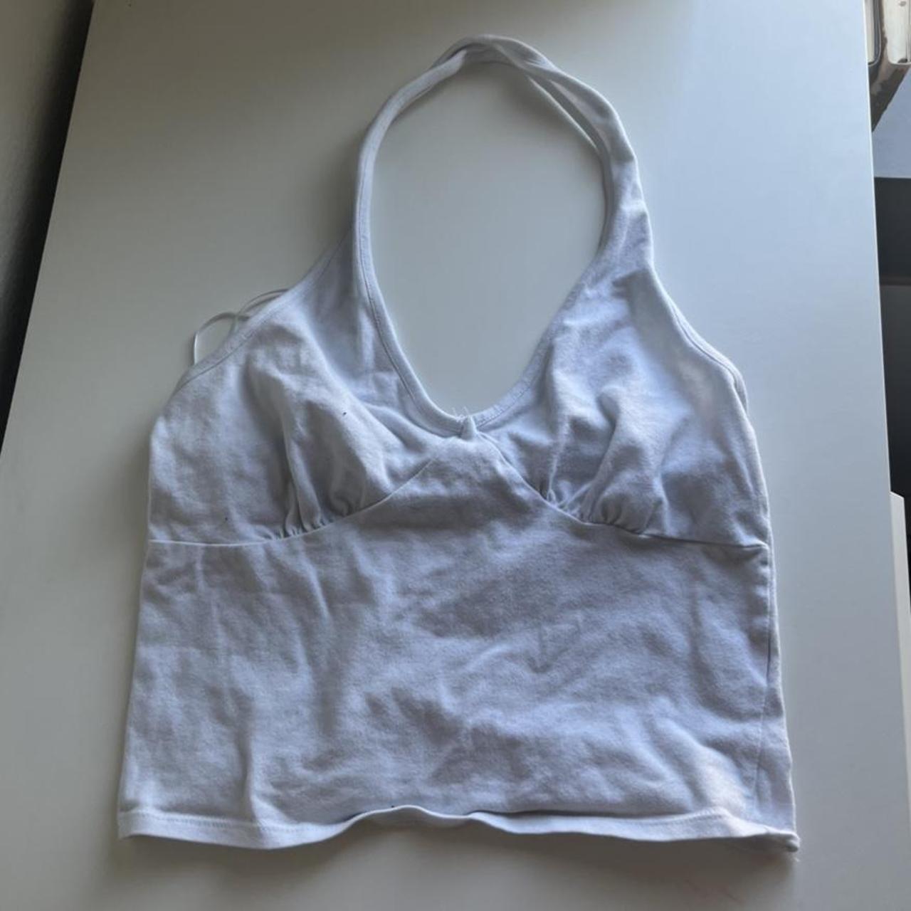 White halter top - ruched underboobs - woman’s size... - Depop
