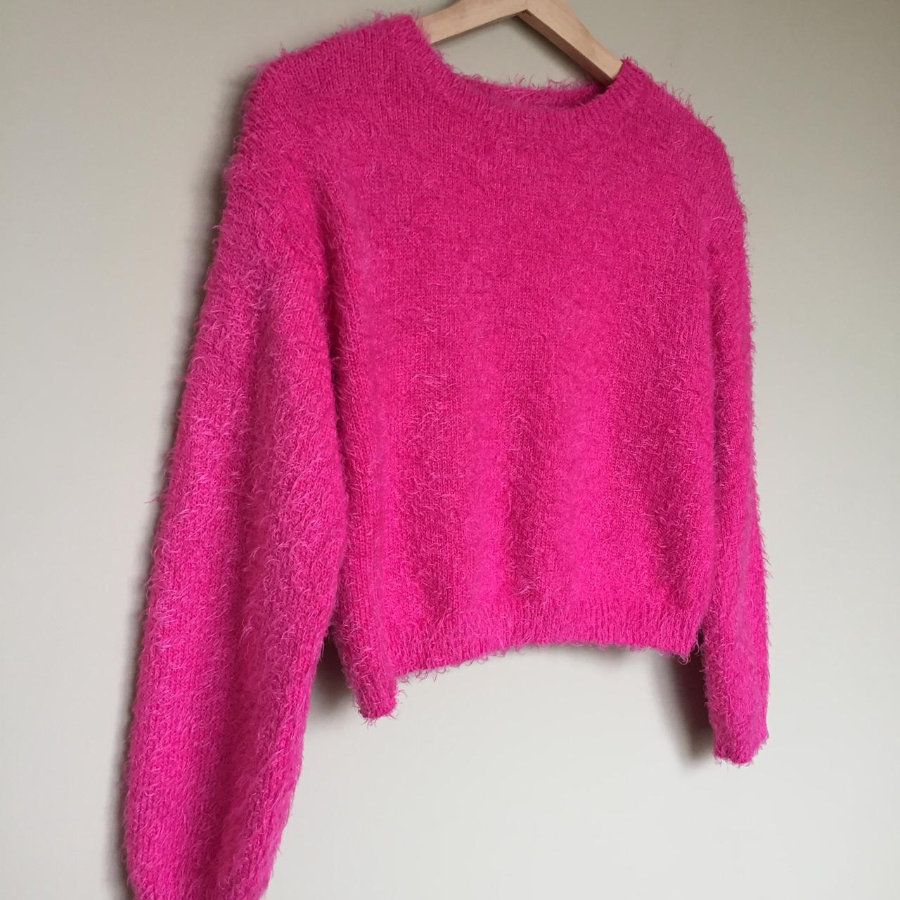 Forever 21 Pink Fuzzy Crop Top Sweater Cropped... - Depop