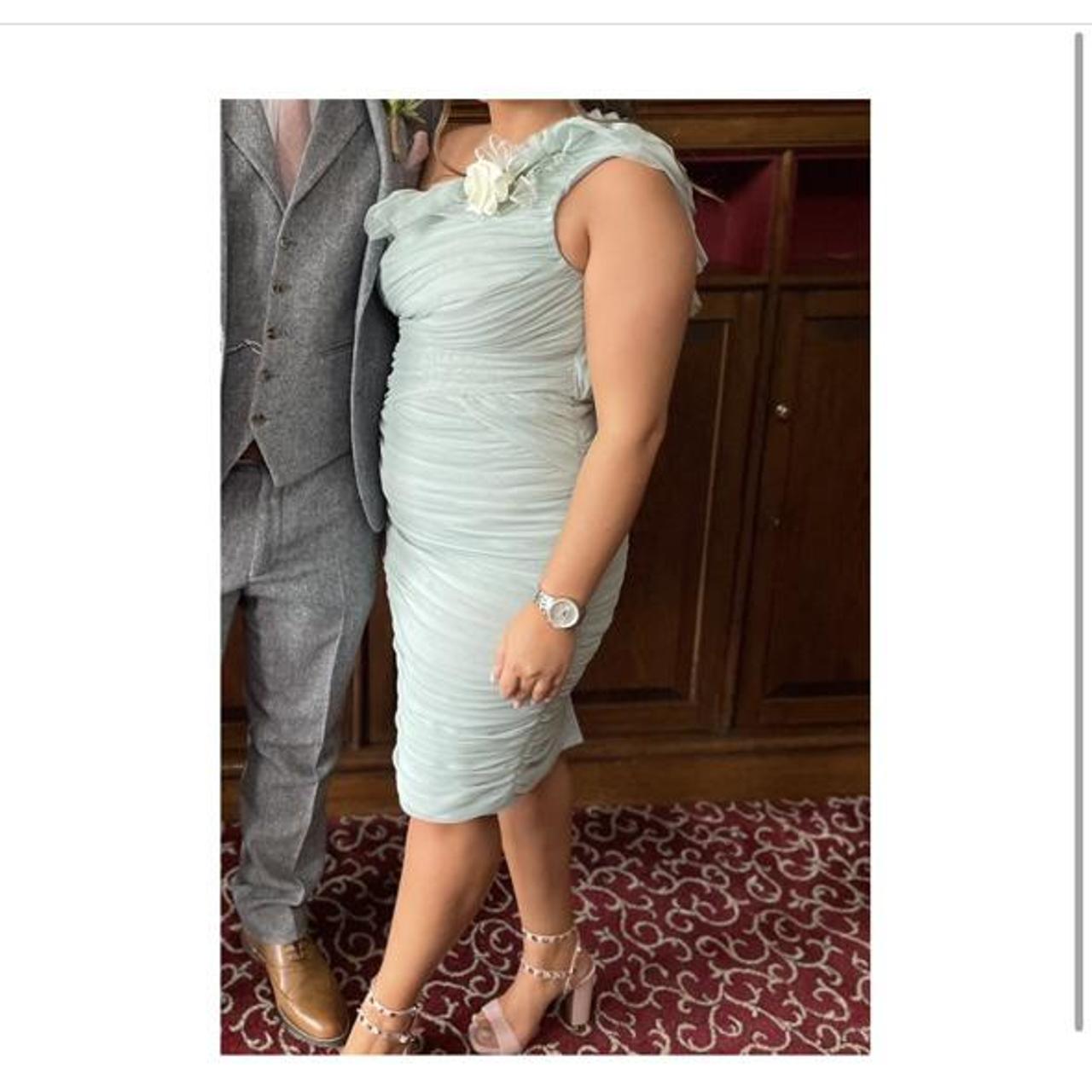 Stunning Lipsy Mint Coloured Ruffle Dress. Zip... Depop