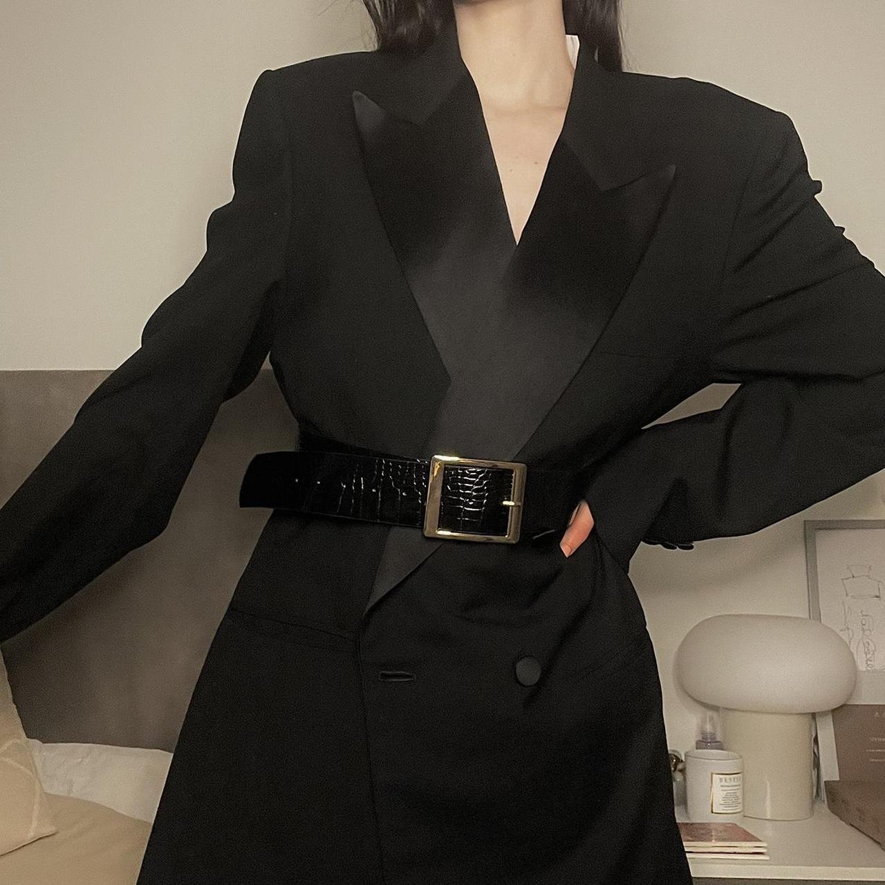 Vintage blazer dress satin collar wide shoulder pads... - Depop