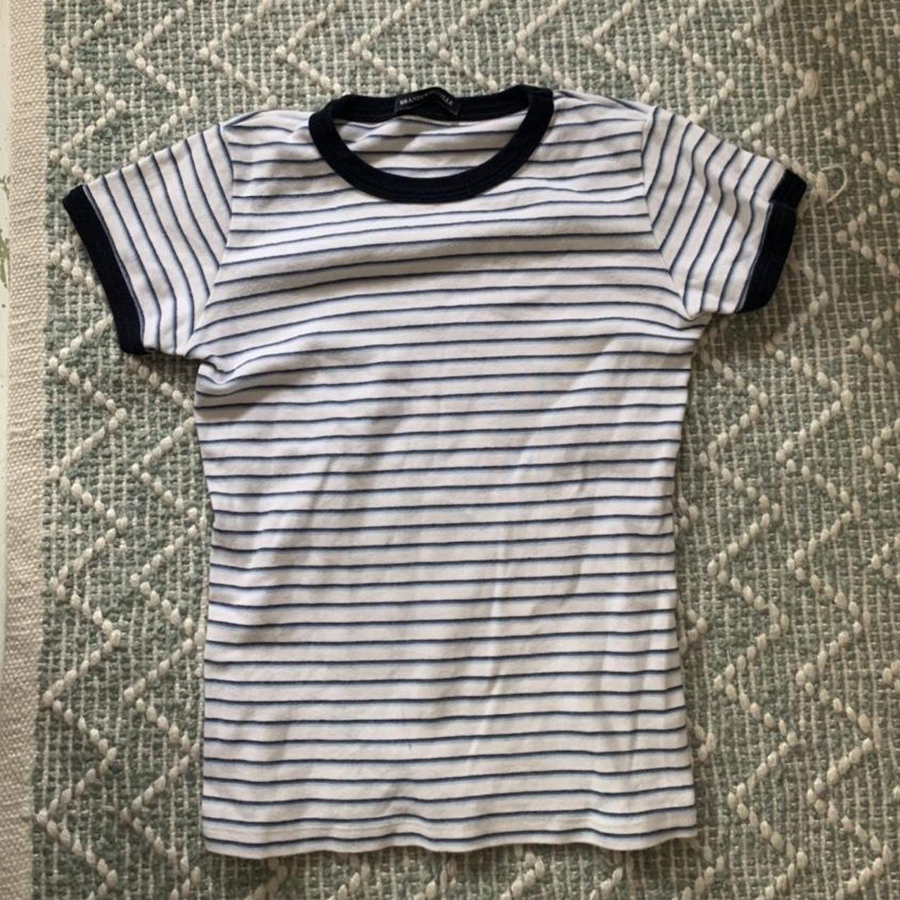 BRANDY MELVILLE baby blue, navy and white striped... - Depop