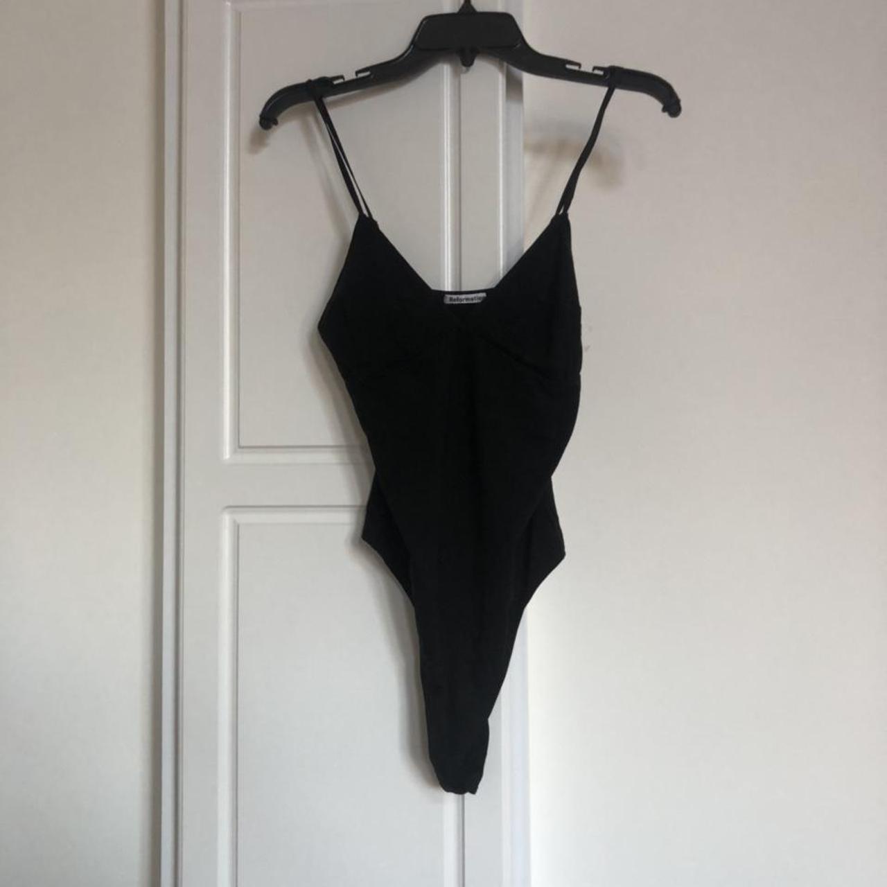 Reformation Women's Black Bodysuit Depop