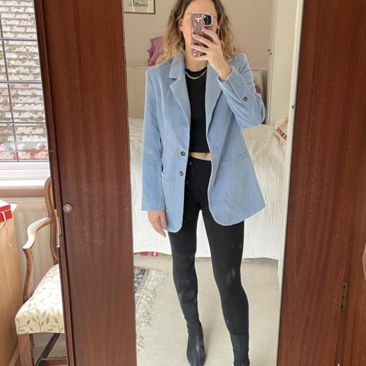 Pastel Blue Corduroy Blazer H&M #retro #babyblue... - Depop