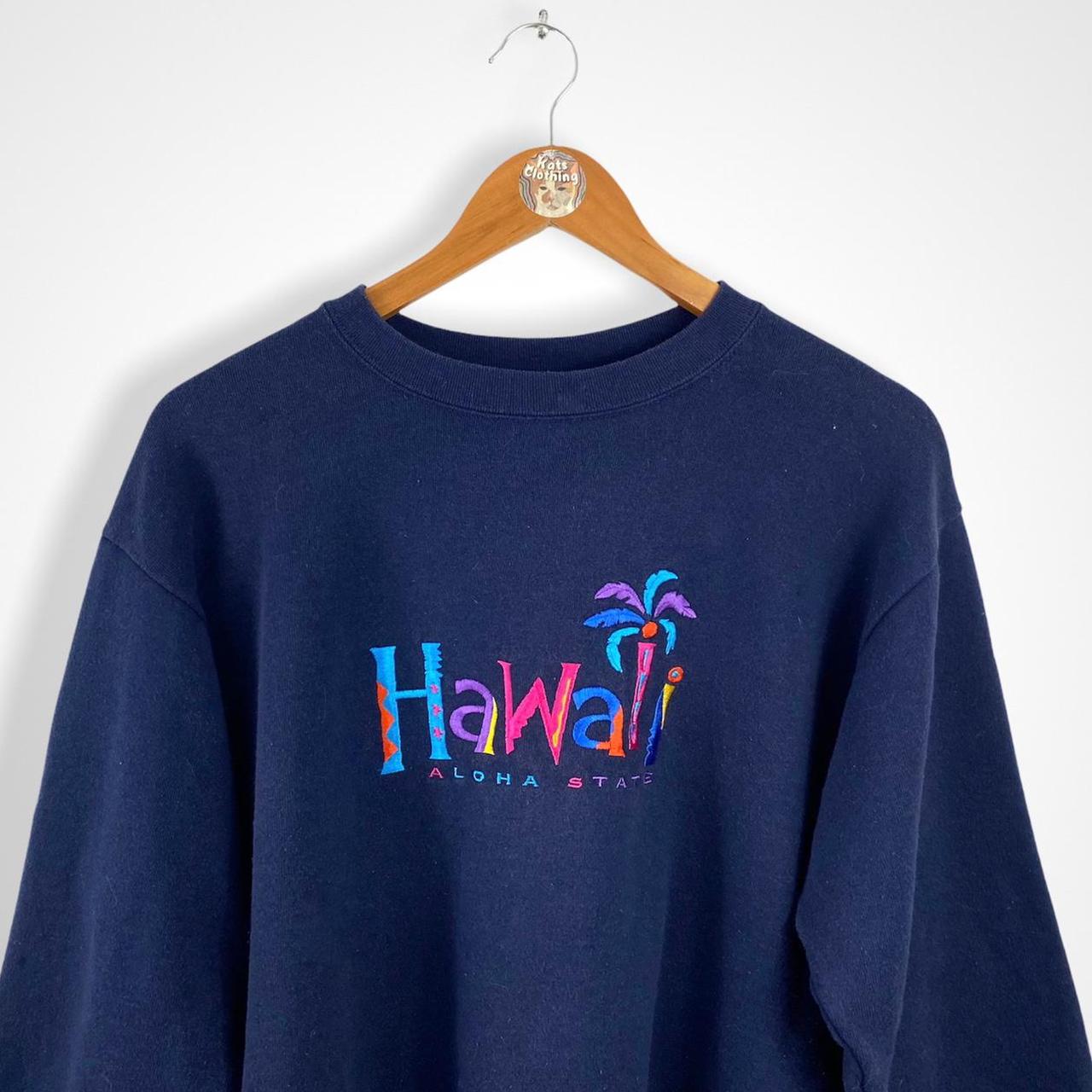 Vintage Embroidered Hawaii Navy Blue Sweatshirt... - Depop