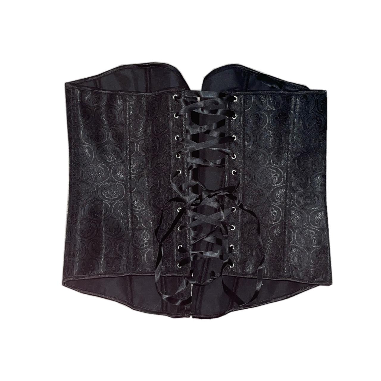 beautiful black silky goth corset unknown - Depop