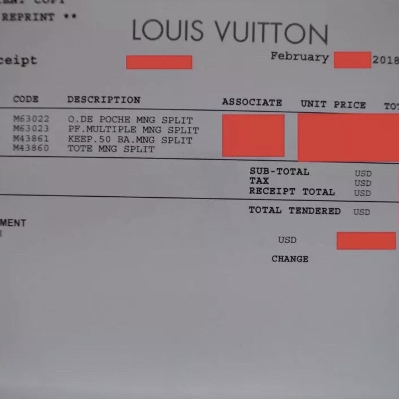 The receipt for the Montana Louis Vuitton handbag as - Depop