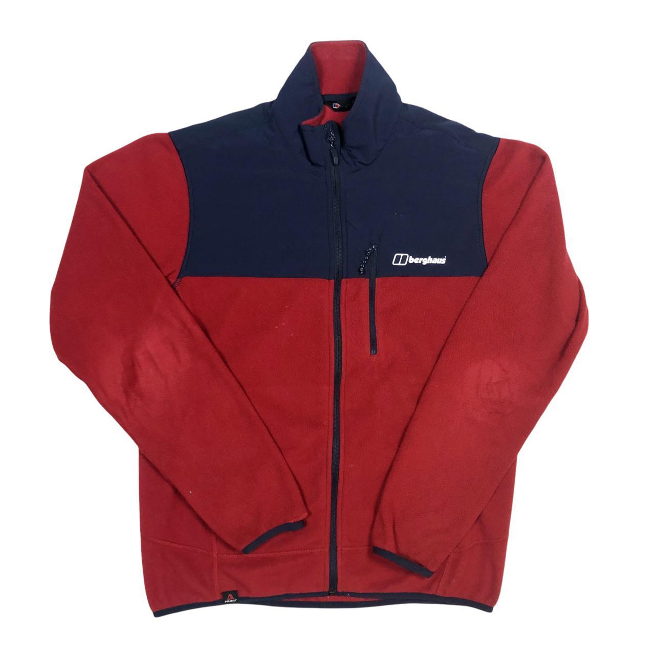 Vintage Berghaus Red and Navy Full Zip Fluffy... - Depop