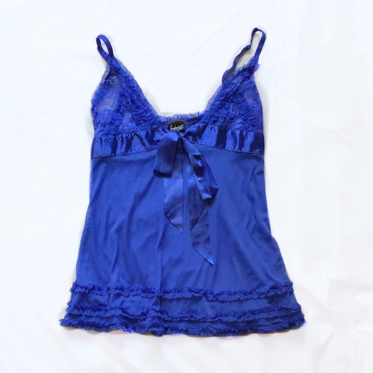 frederick's of hollywood ruffle mesh cami blue - Depop