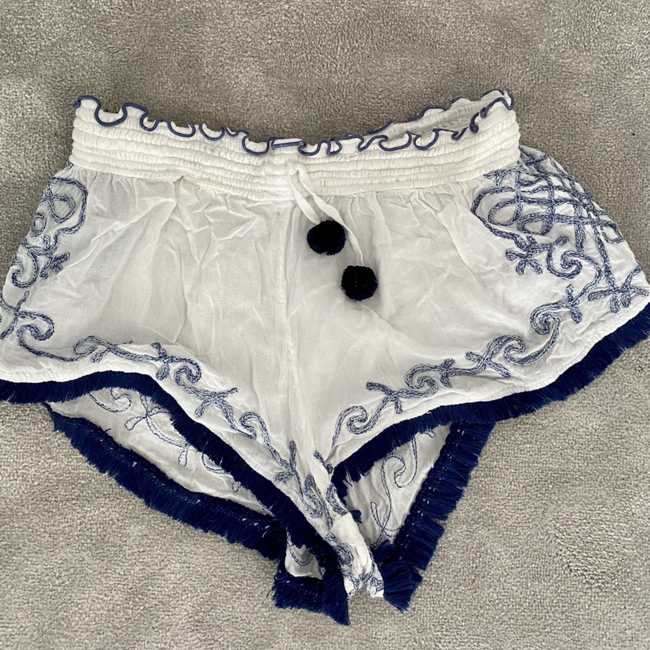 Poupette St Barth Women's White and Blue Shorts (2)