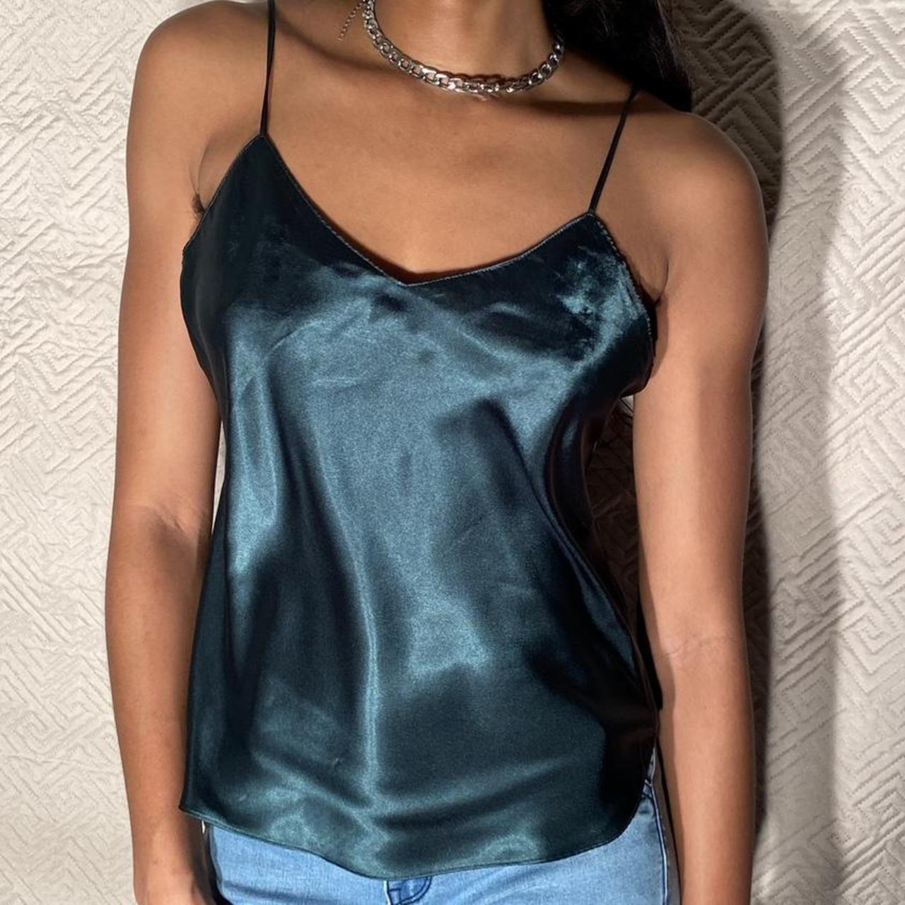 Vintage Emerald Green Silk Top Super cute thin... - Depop