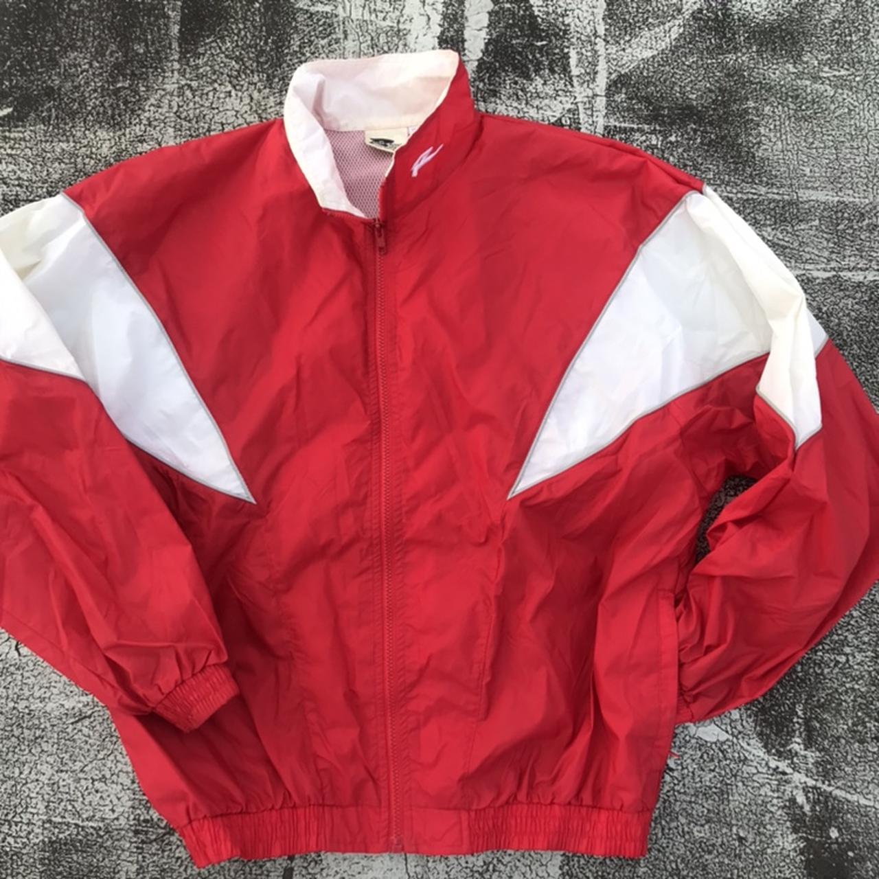 Vintage 90s Red & White Windbreaker Jacket Size:... - Depop