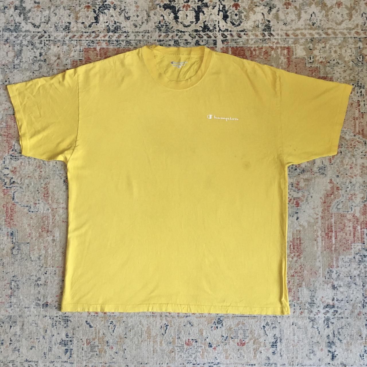 Champion Men's Yellow and White T-shirt | Depop