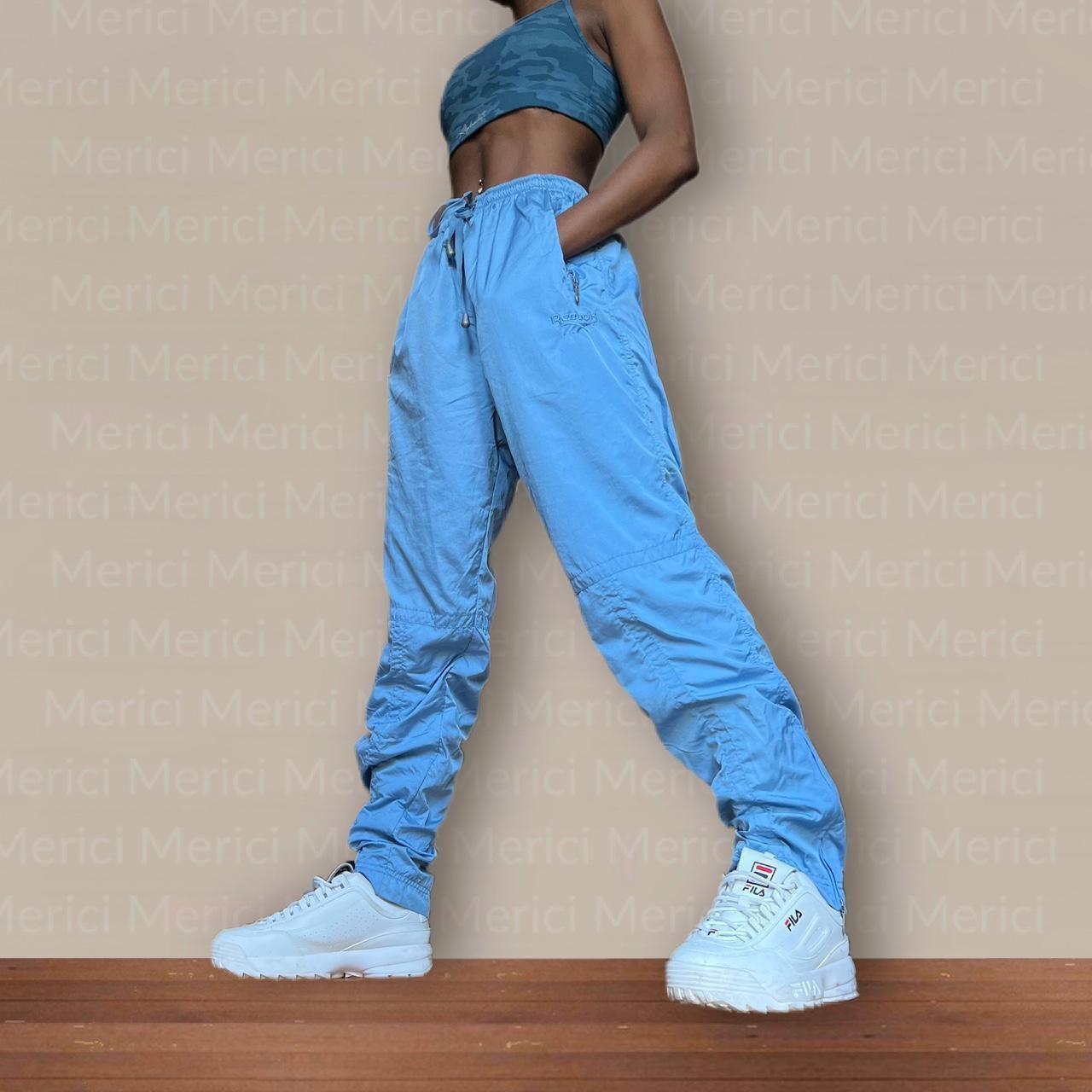 y2k track pants best fits small • blue • drawstring... Depop