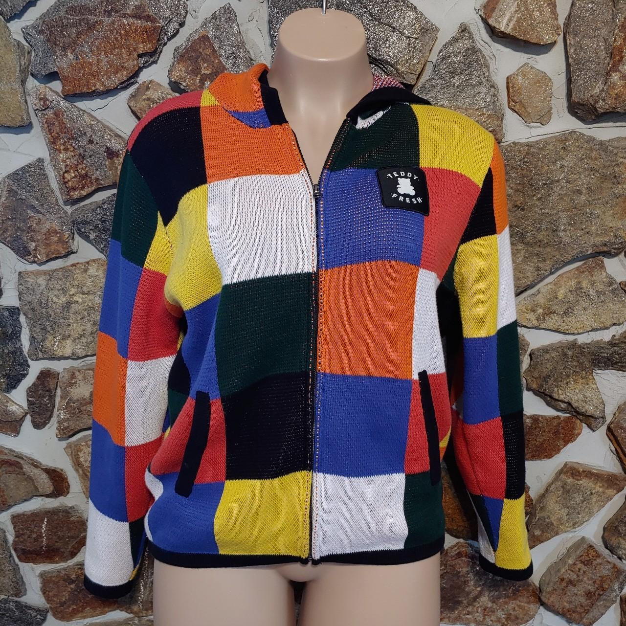teddy fresh patchwork knit zip up