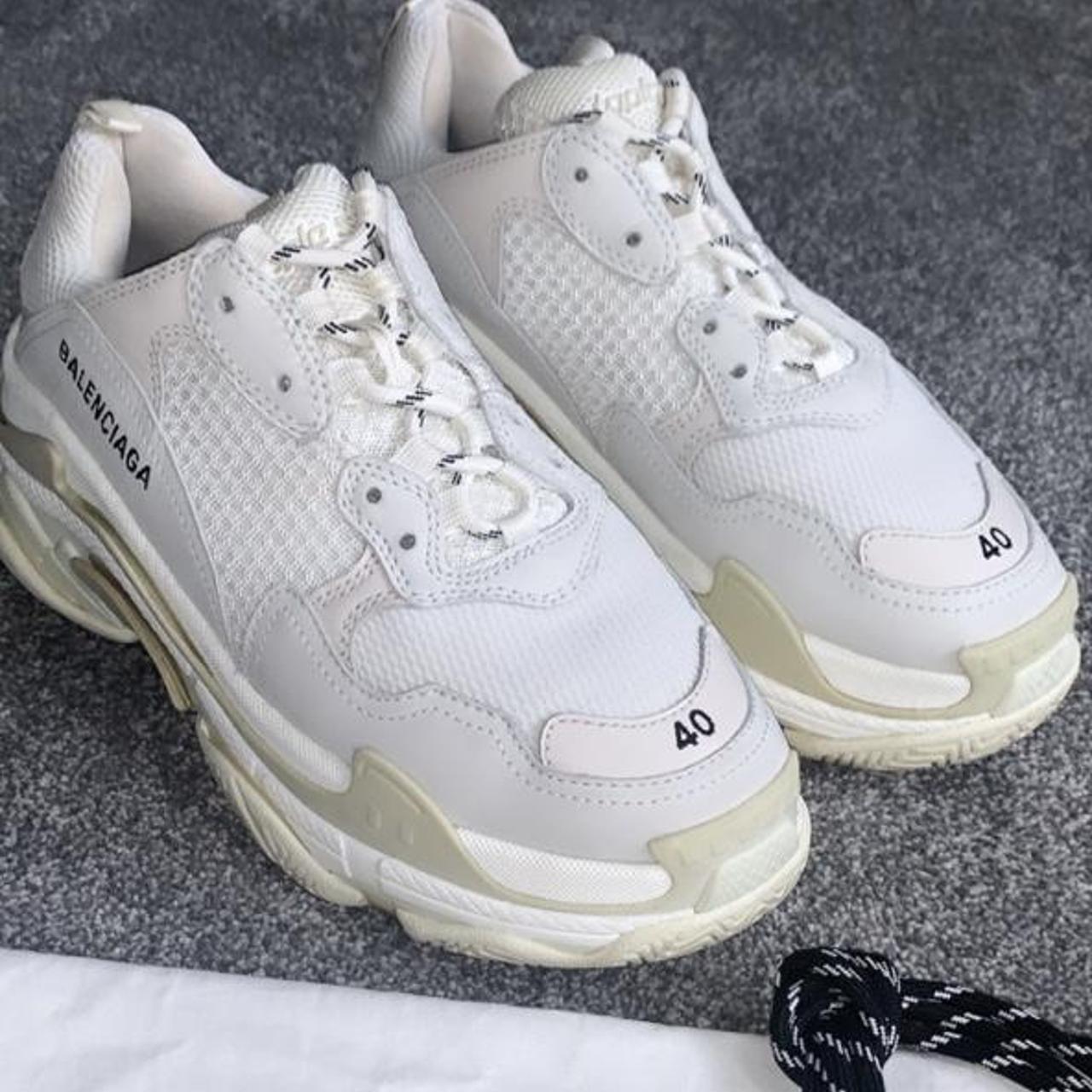 Balenciaga Triple-S trainers, classic nude and white... - Depop