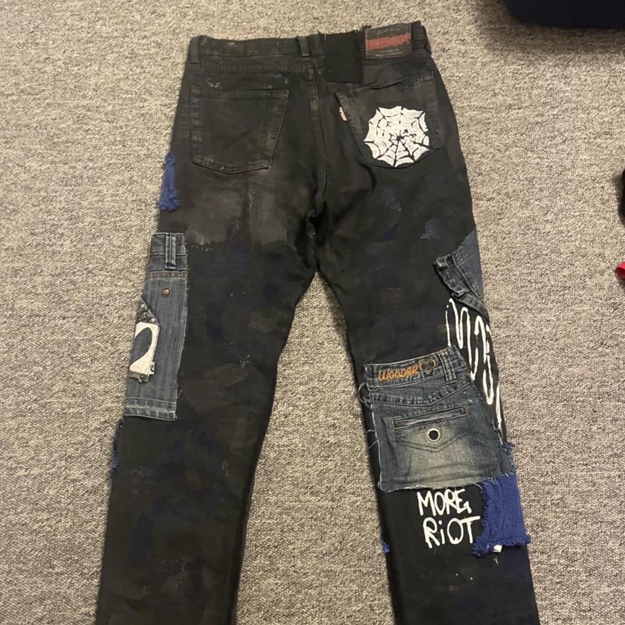 Custom black and blue patchwork jeans made by “more... - Depop