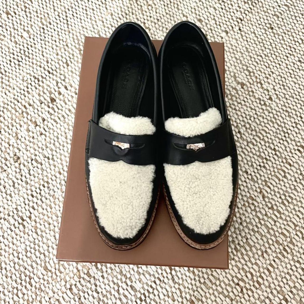 Coach Women's Black and White Loafers | Depop