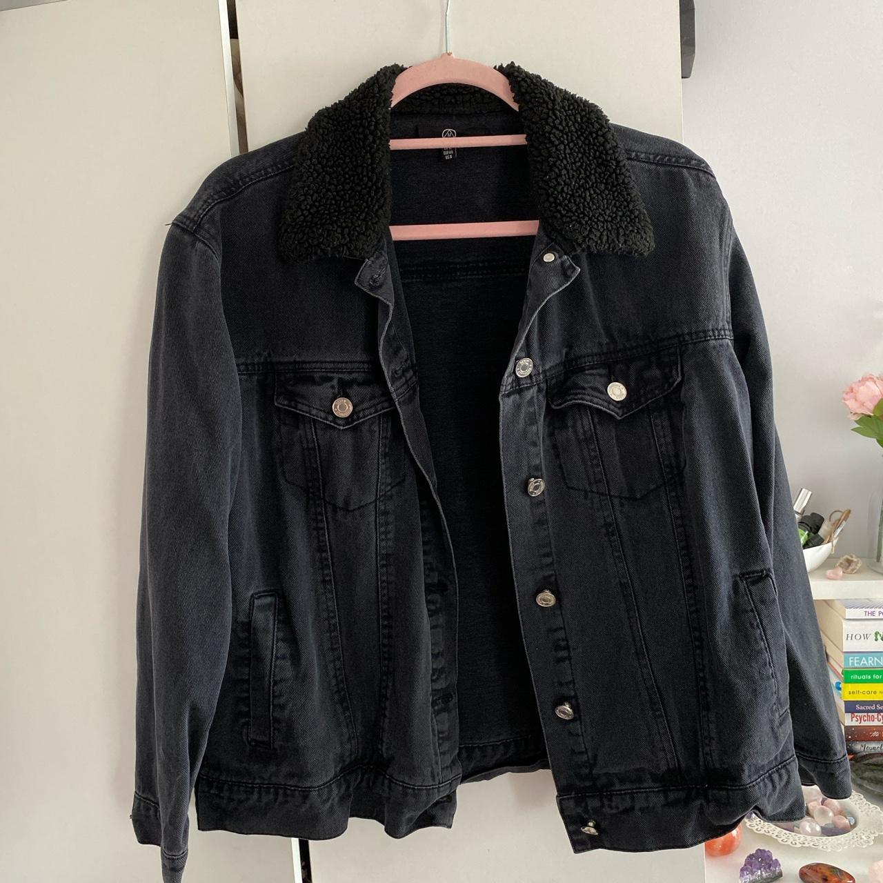 missguided black denim jacket with collar... Depop