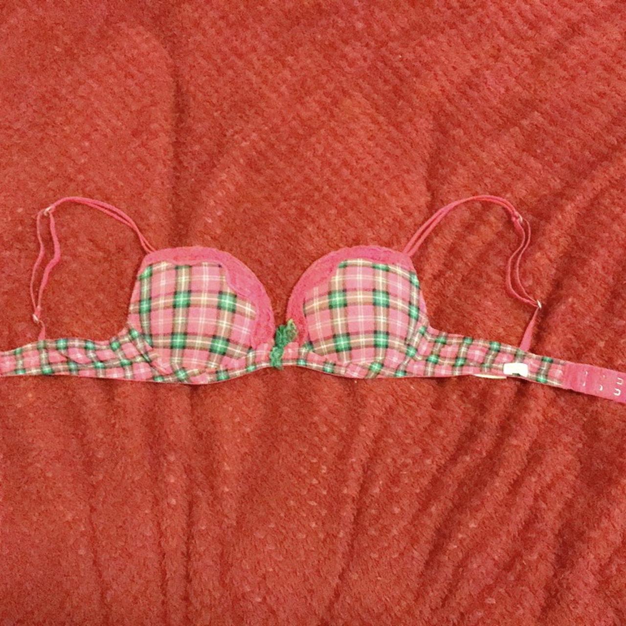 Beaut pink bra with green and pink plaid pattern - Depop