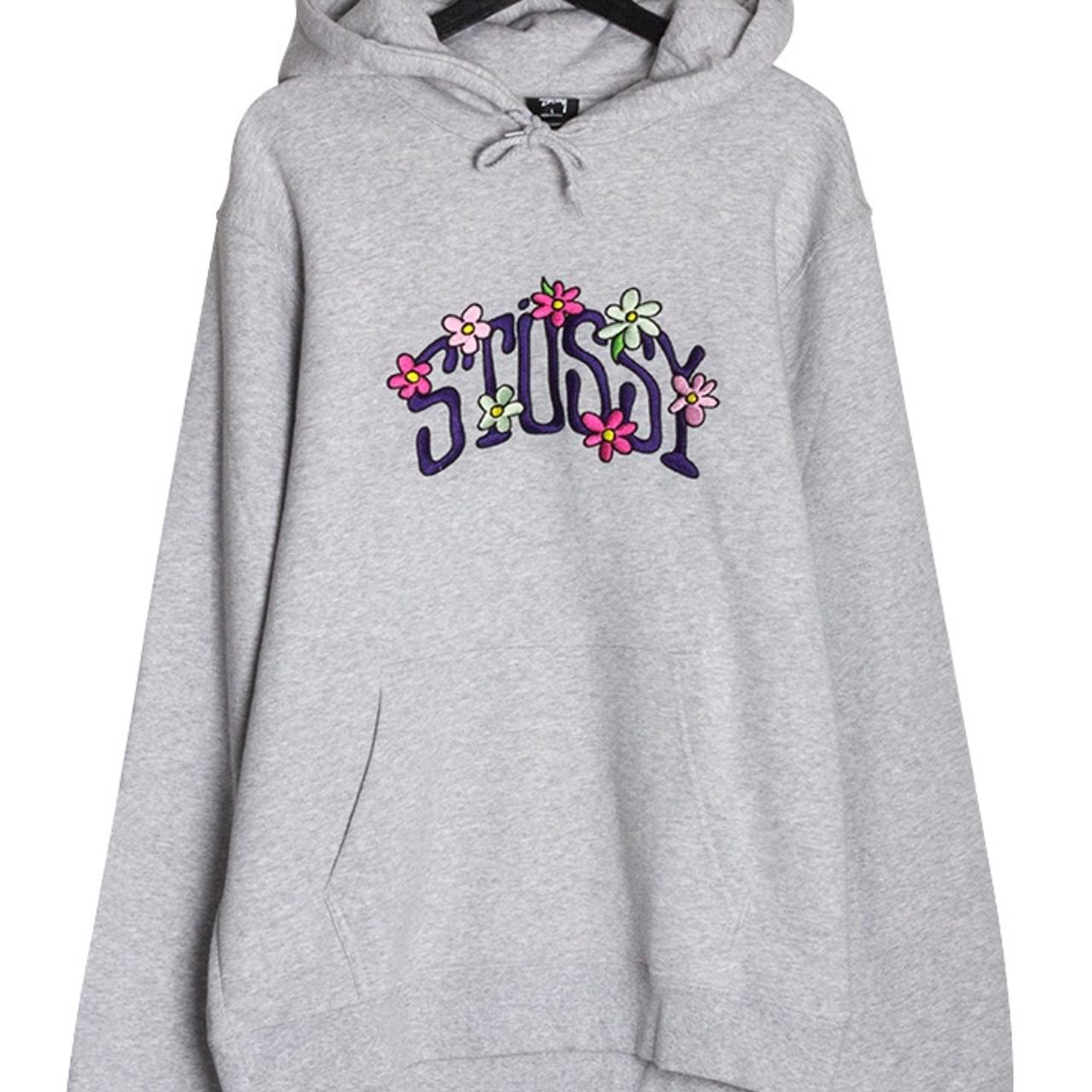 Stussy collegiate floral hoodie in grey , - perfect