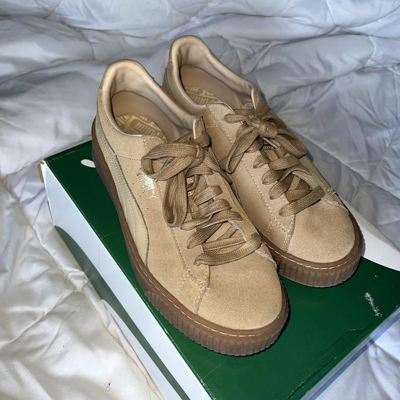 PUMA SUEDE BASKET PLATFORM SNEAKERS OATMEAL. Depop