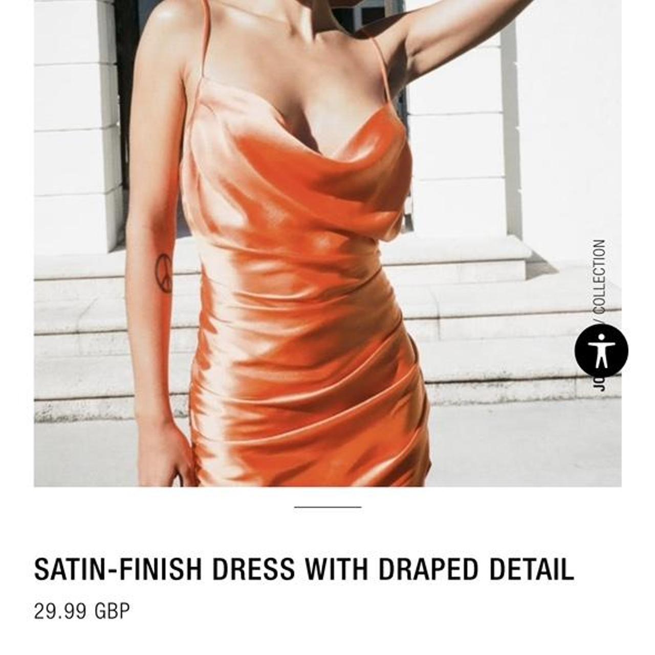 Zara orange satin dress sale