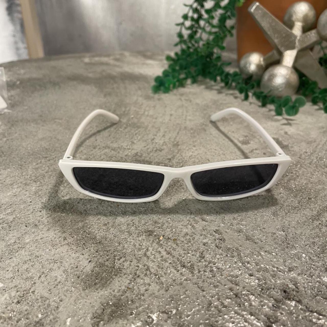 Slim rectangular white frame sunglasses with black... - Depop