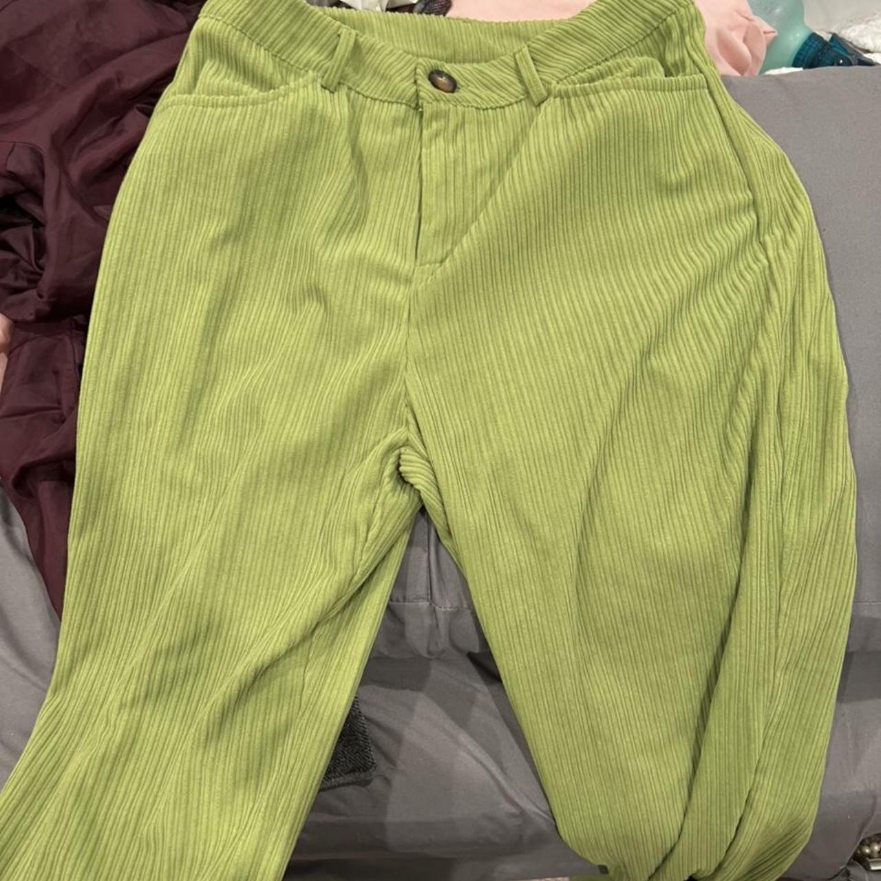 These are long lime green corduroy pants from SHEIN.... - Depop
