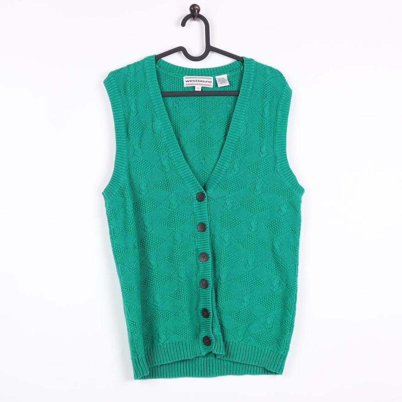 Vintage 90s Green Sweater Vest Size: Small Good... - Depop