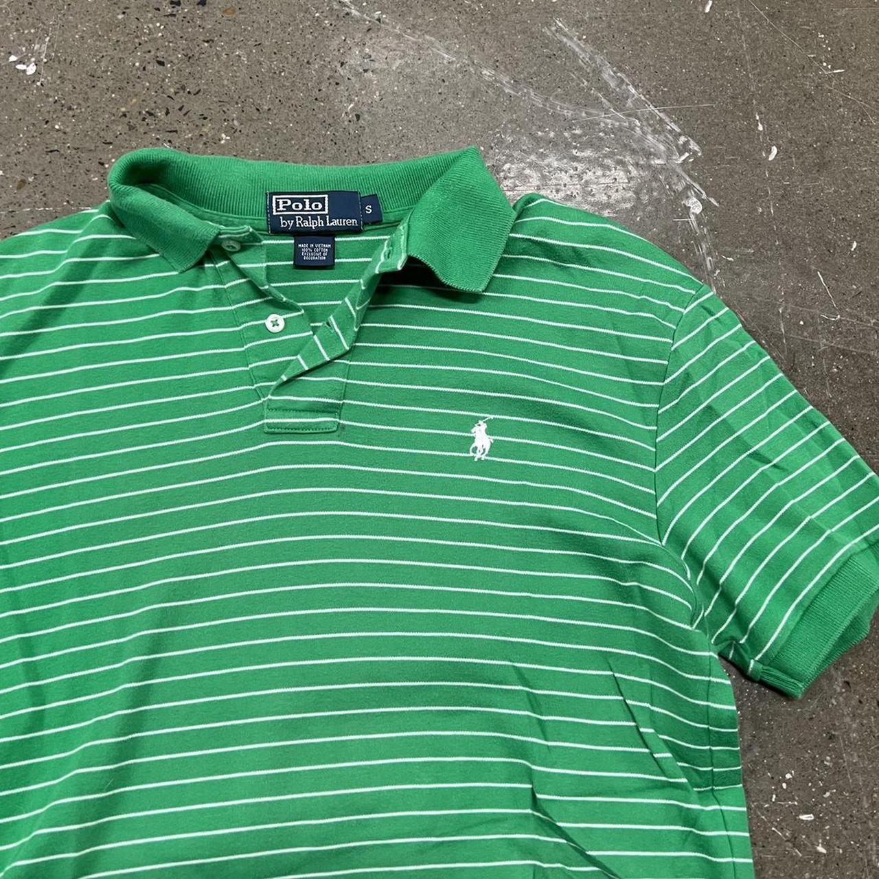Vintage Y2K Style Green Striped Polo Shirt Size:... - Depop