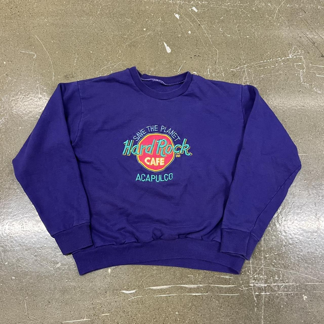 Hard Rock Cafe Men's Purple and Blue Sweatshirt | Depop