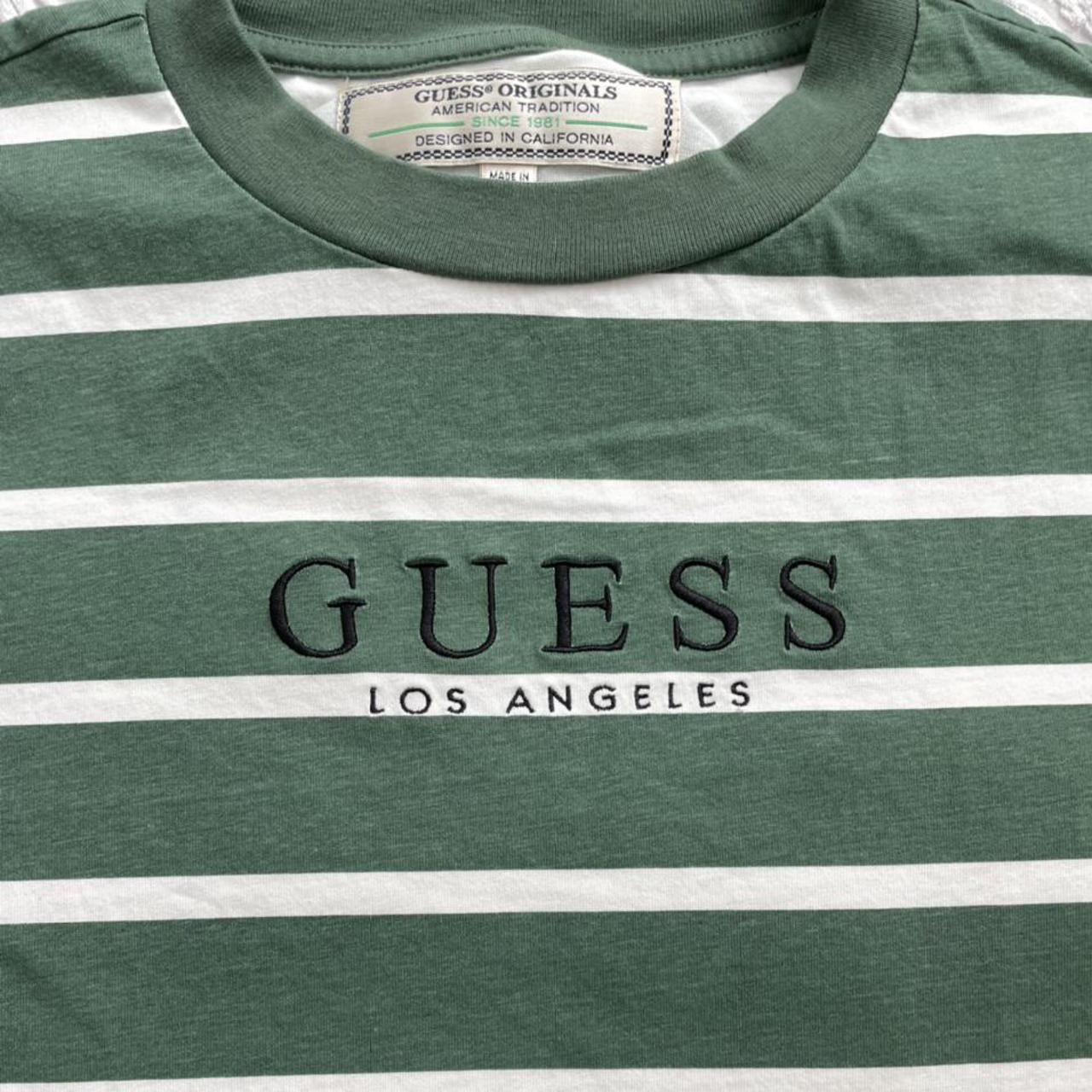 Green and white striped guess shirt online