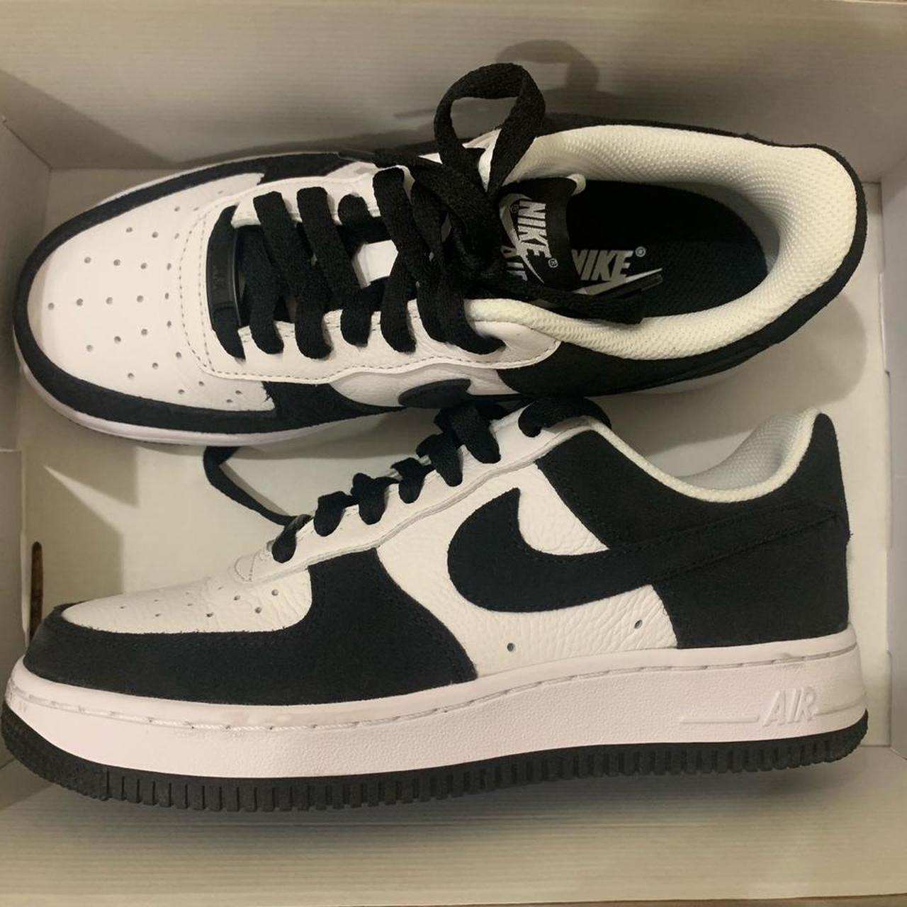 Custom Nike Air Force black suede and white... - Depop