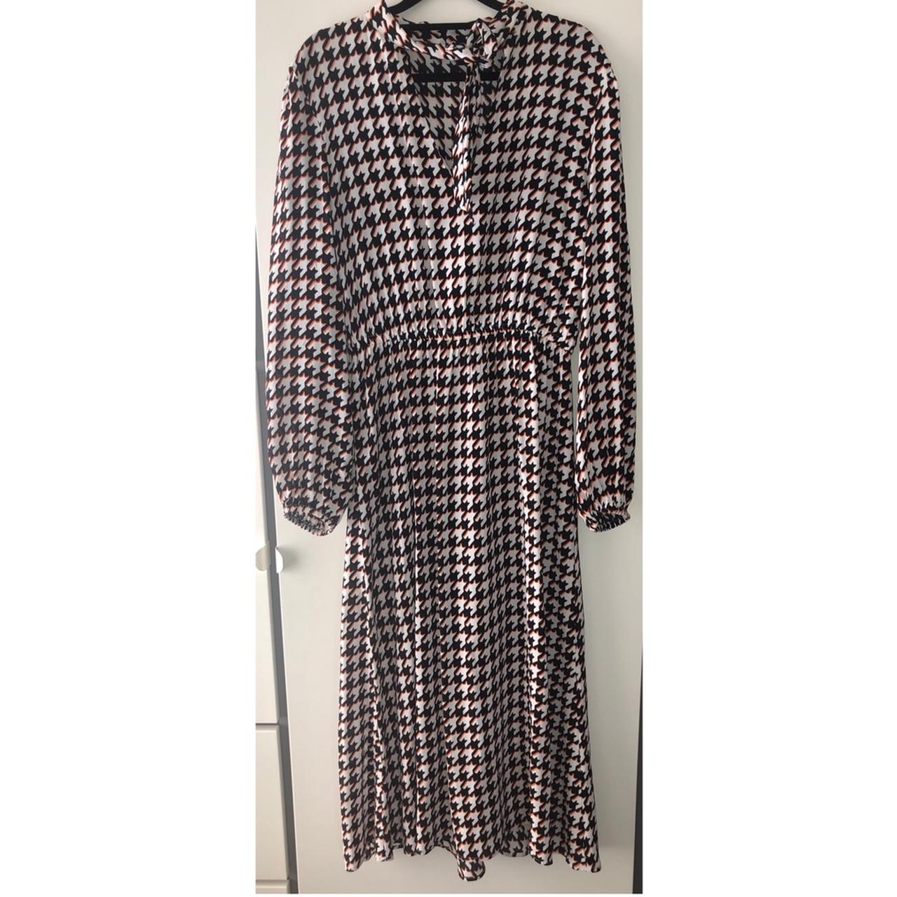 River Island dogtooth tie neck waisted midi dress